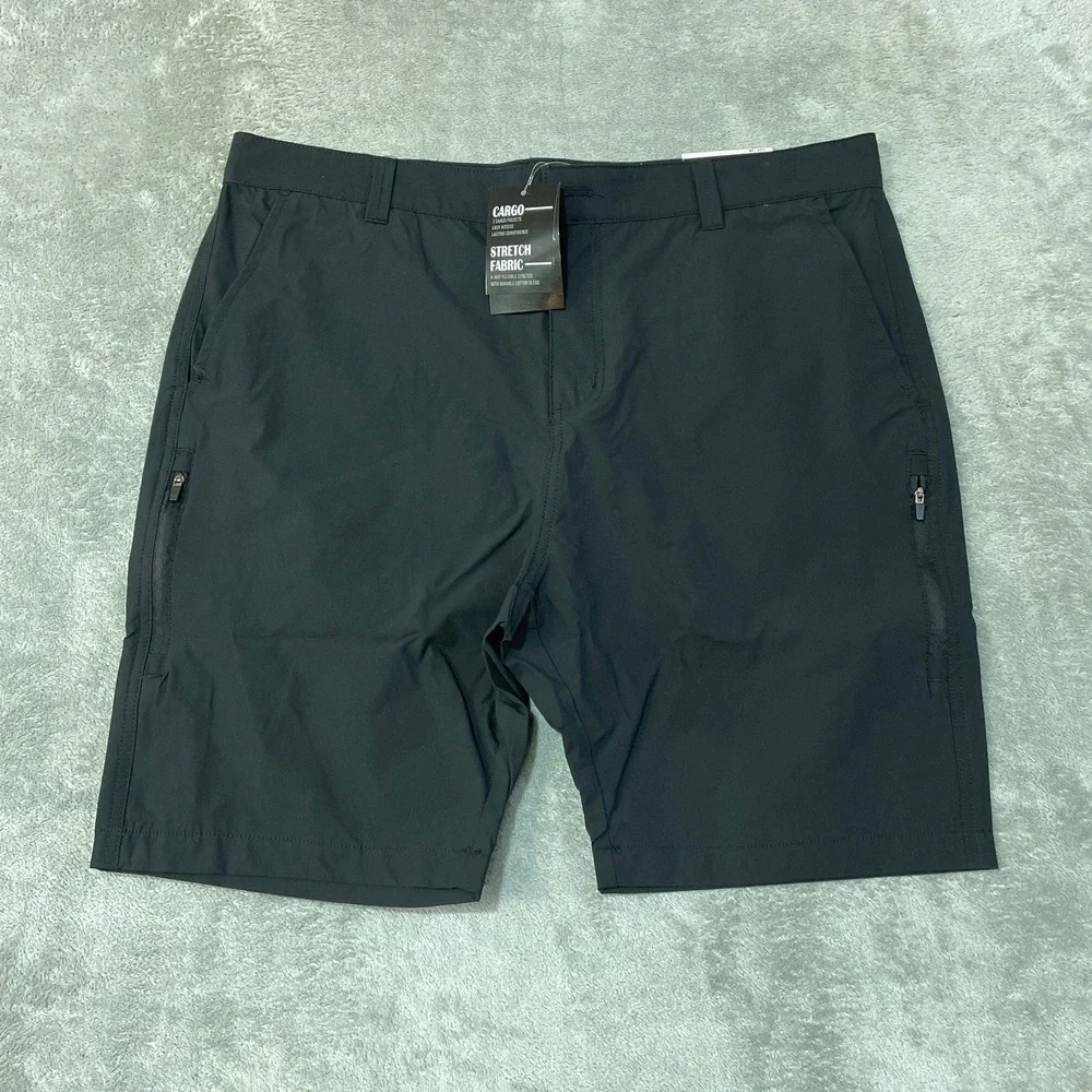 NWT Jump Start New York Cargo Shorts Men's 38 Black Cotton Stretch